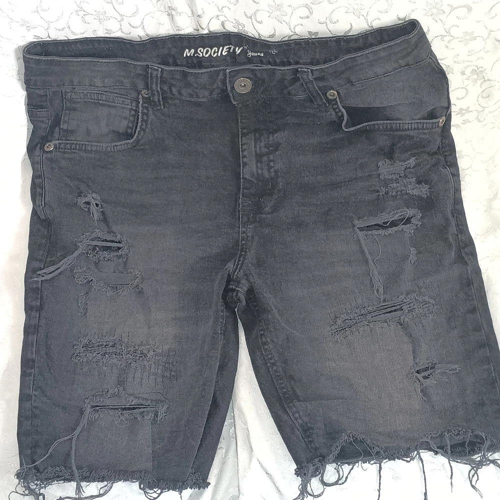 Society Black Jean Shorts Distressed Cut-Off Style